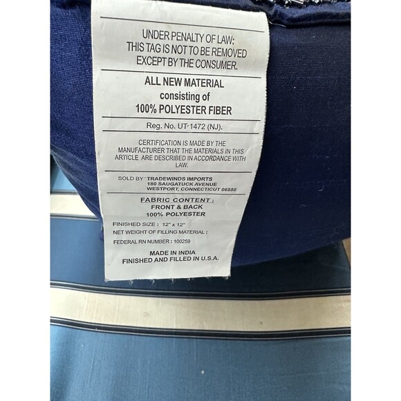 Max Studio Home "Beauty" 12x12 Beaded Decorative Throw Pillow Navy Blue Accent - Picture 6 of 8